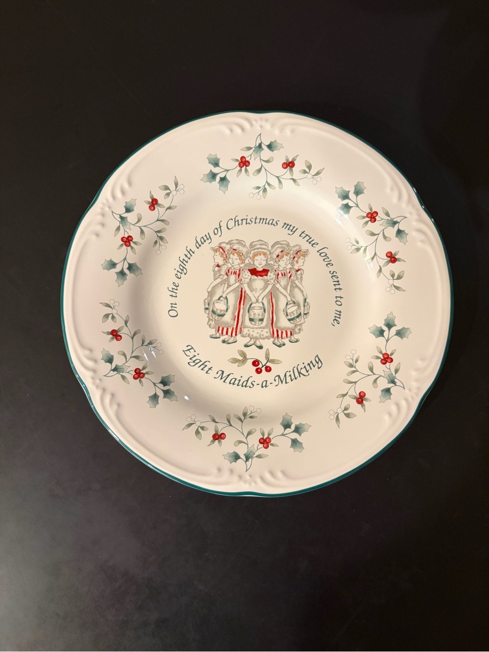 Pfaltzgraff Winterberry 12 Days of Christmas Eight Maids-a-Milking Salad Plate